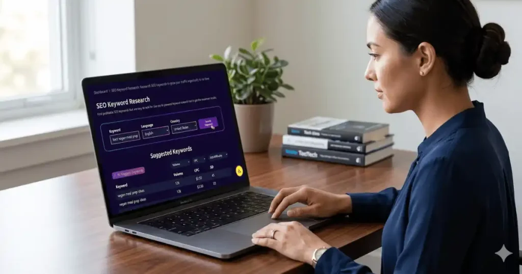 A person is doing keyword research with intelliwriter - Seo content writing checklist